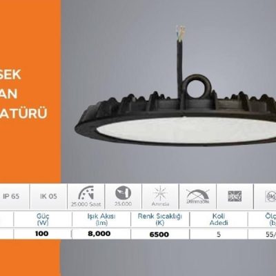 ŞAVK YÜKSEK TAVAN ARMATÜRÜ 100 WATT 6500 KELVİN 8000 LÜMEN